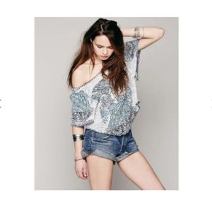 Free People White Tee with Blue Paisley Print